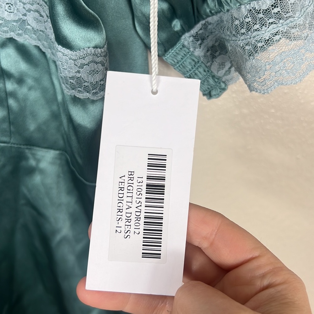 Reformation Birgitta Silk Mini Dress Verdigris - Picture 8 of 11
